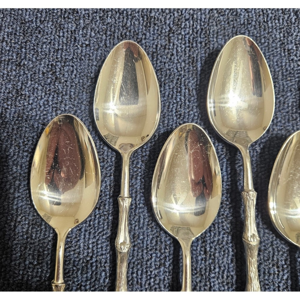 Oxford Hall JADE Soup Spoon Textured Bamboo Cane Stainless Flatware Set Of 6 - Picture 3 of 9